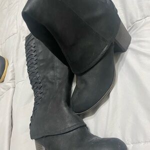 Fergalicious Black Heeled Boots with Braided Detail